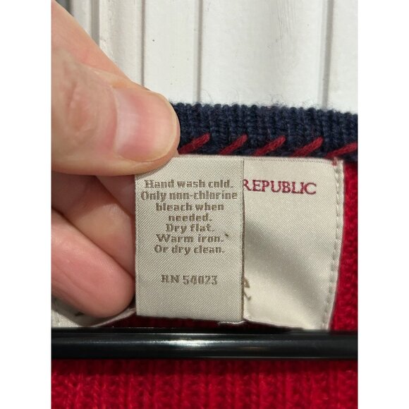 Banana Republic Heritage Red & Navy Striped Wool Blend Sweater M - Picture 7 of 8